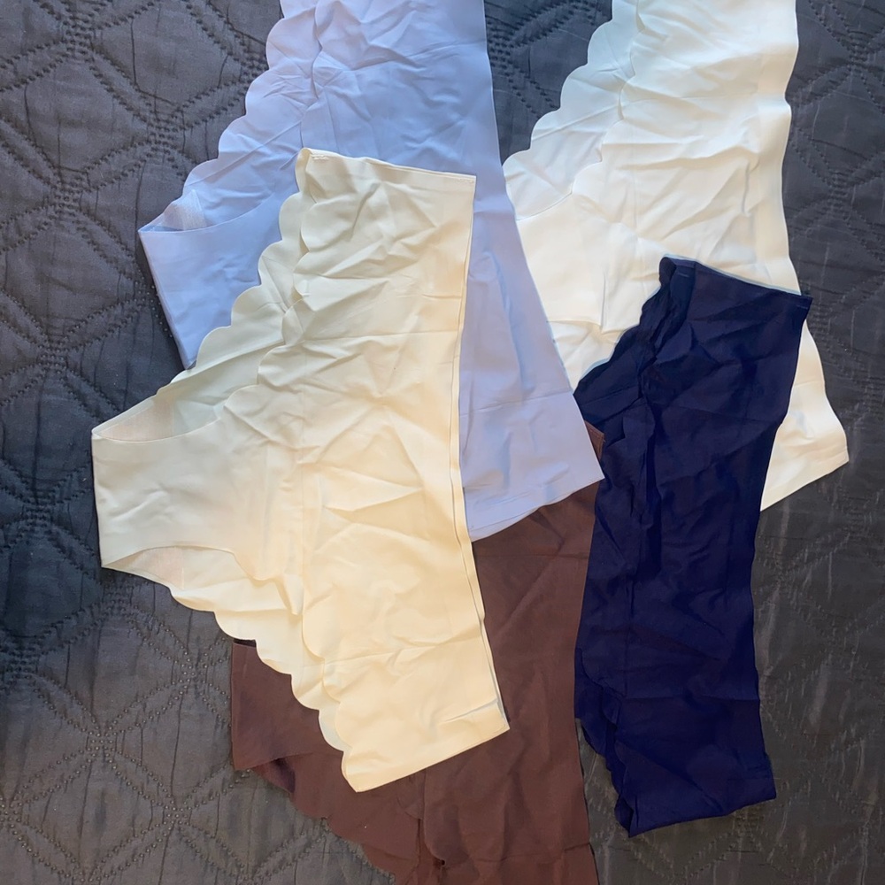 Amazon Women's Scalloped Hem Panties - Cream, Blue, Brown